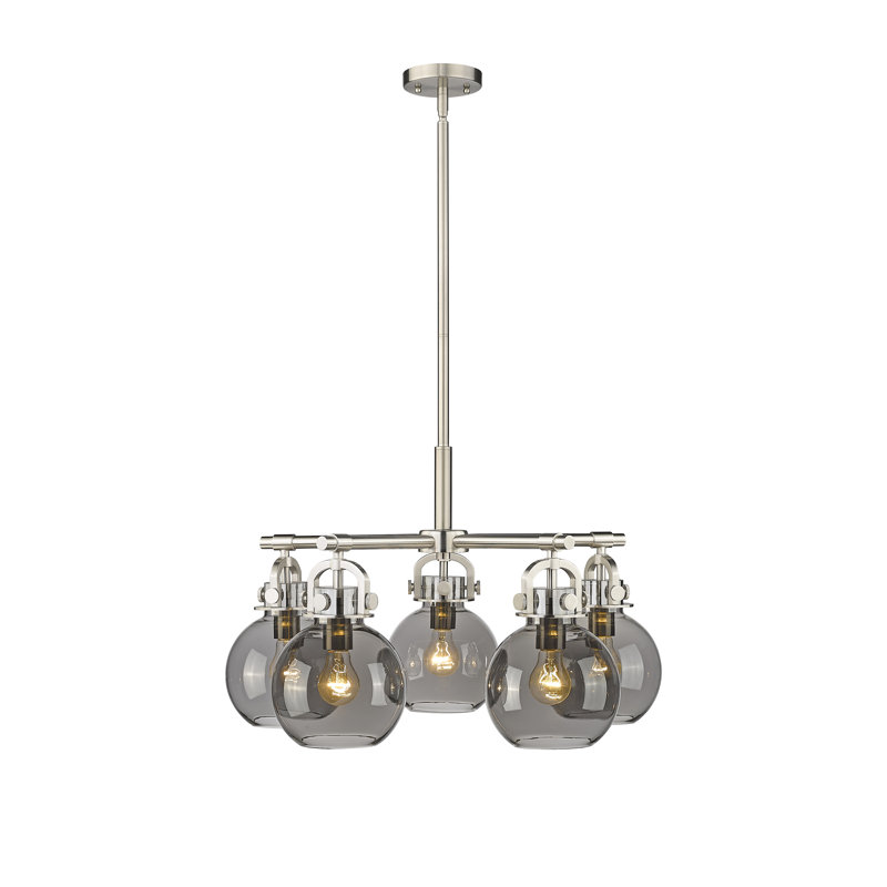 Lustre suspendu 5 lumières Ziyi, Plaqué couleur fumée, Nickel satiné