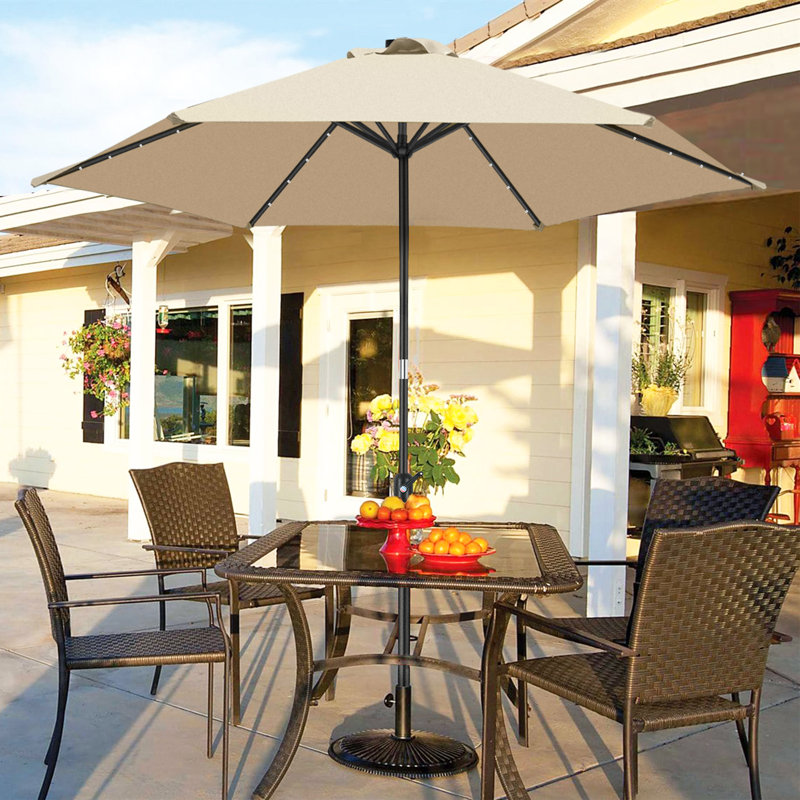 Off-White Solar LED Lighted 7.5' Rectangular Patio Umbrella with Alloy Steel Frame