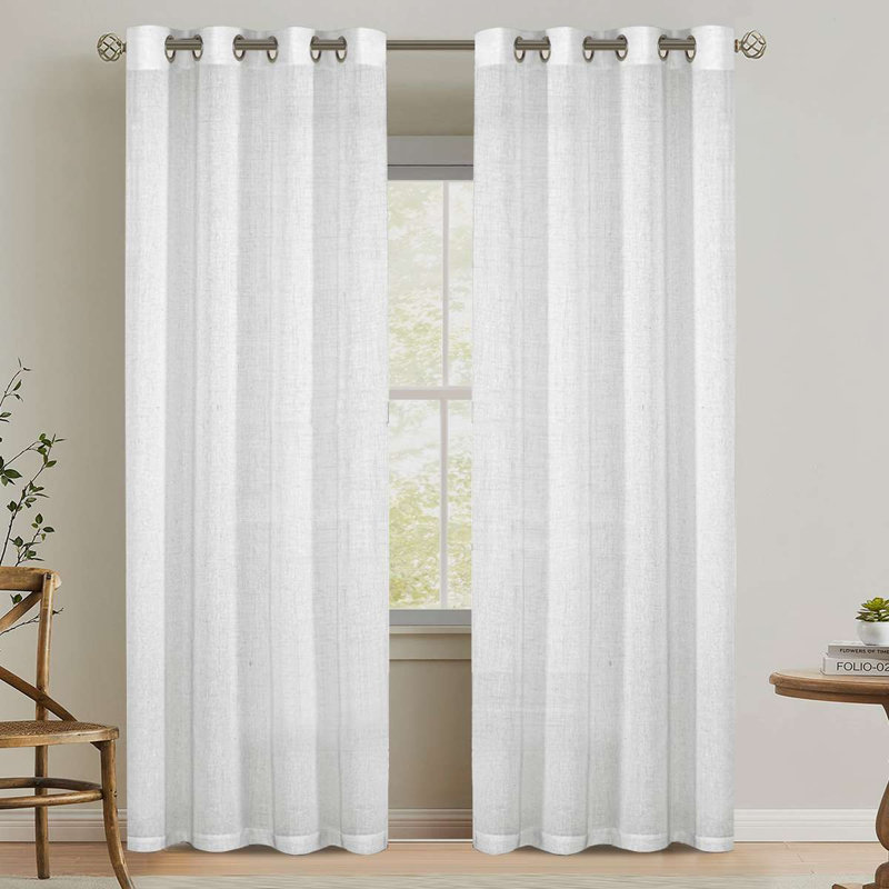 Linen Grommet Curtains for Living Room 2 Panel Drape Semi Sheer Neutral Country Rustic Farmhouse Boho Curtain Bedroom Muslin Look Light Filtering