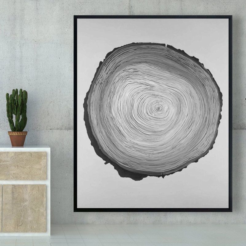 Bûche de bois ronde en niveaux de gris - décor de toile encadrée rustique noir