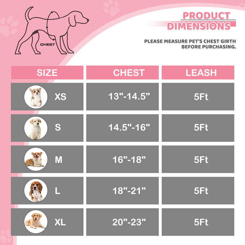 Harnais réglable pour chien avec laisse Gesemyer, Rose