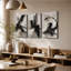 Tableau mural à 3 panneaux, monochrome noir et beige, abstrait, impression sur toile tendue-1878799200