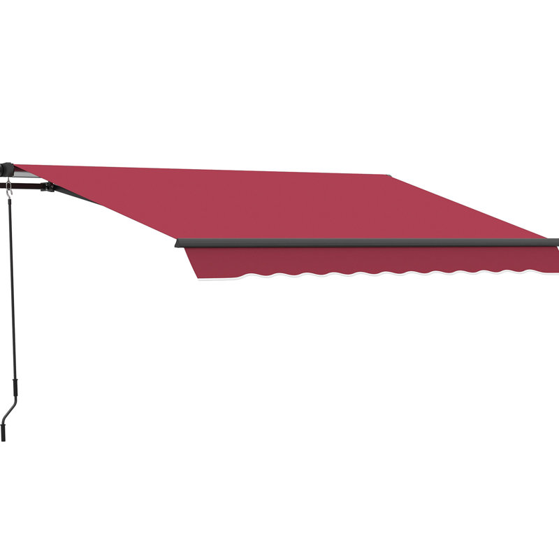 Red 10' X 8' Patio Sunshade Awning. & Water Fabric. Aluminum Frame. Hand Crank. Deck, Balcony, Yard Suitable. Multi-Surface Fixation. Heat Blocking Deck Awning - With Resistance. Manual Crank, Frame
