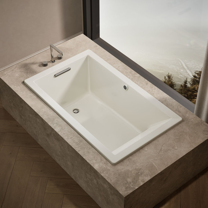 Underscore® 60" x 36" Soaking Acrylic Bathtub with Heater, Biscuit