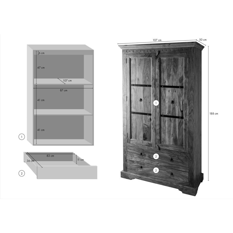 Oxford 2 Door Solid Wood Wardrobe