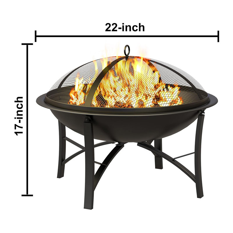 DIDADI 22" Outdoor Wood Burning Fire Pit with Spark Screen, Black, 600 Degree High Temp Paint; Thick Carbon Steel; Rust Resistant; Large Capacity; Family Safe; Backyard Patio Bonfire