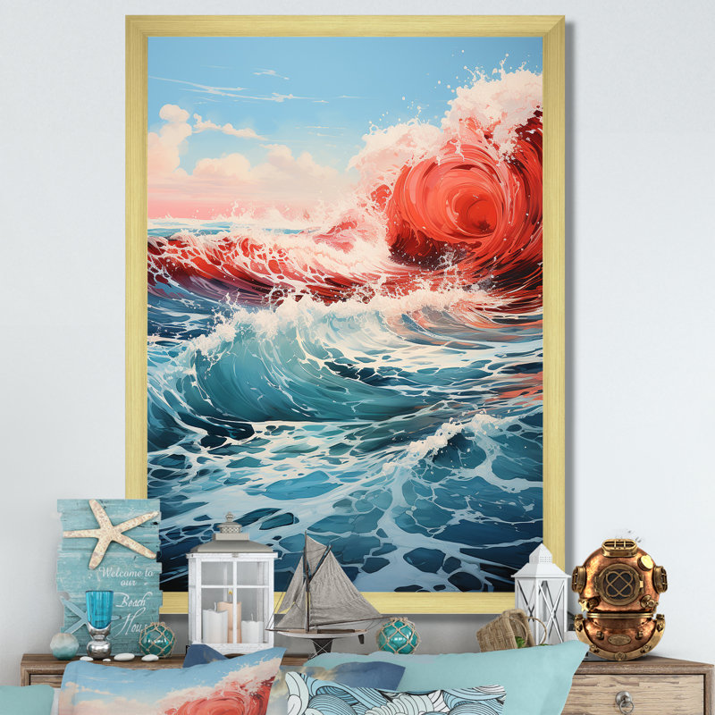 Saphir infini bleu rouge, impression sur toile, Encadrement doré, H 44 po x l 34 po x P 1,5 po