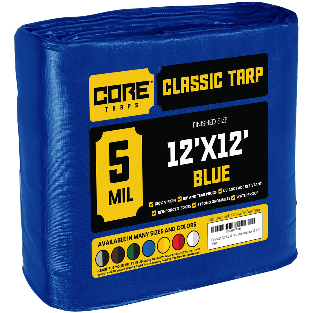 12 ft. x 12 ft. 5 Mil Heavy Duty Polyethylene Tarp, Waterproof, UV Resistant Core Tarps