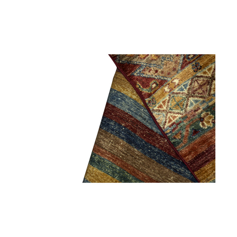 Tapis bleu, jaune et brun de haute qualité noué à la main