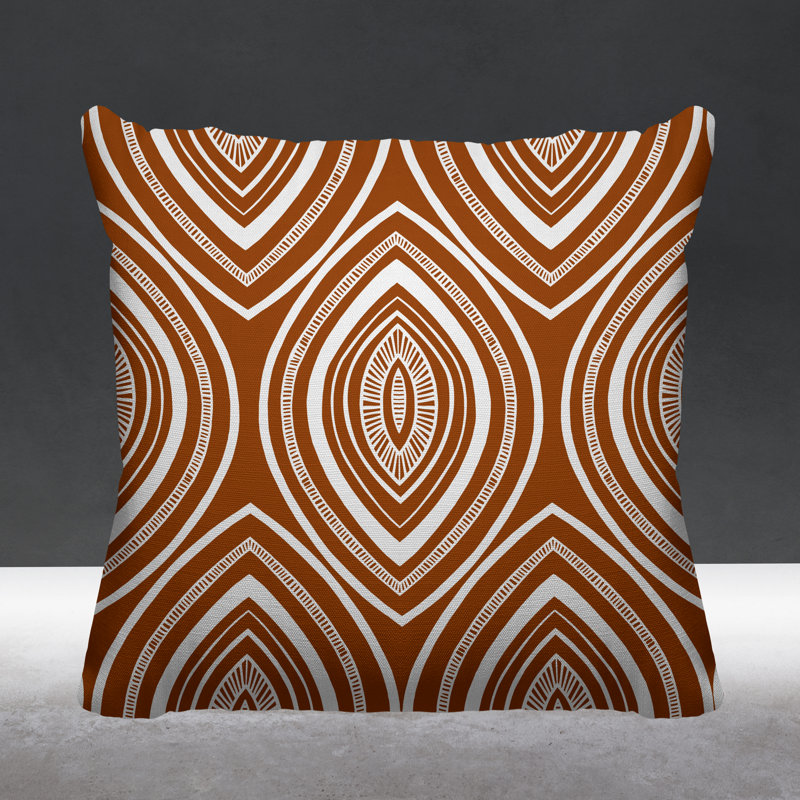 Coussin décoratif intérieur / extérieur Gateson Tribal, 15 po x 15 po, Orange brûlé, Carré