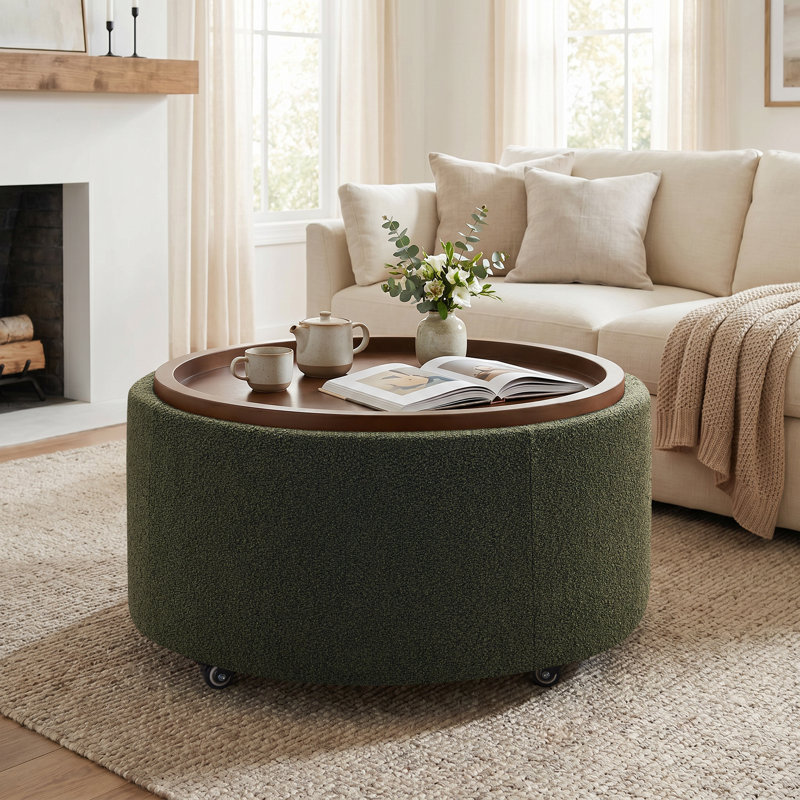 Repose-pieds pivotant avec rangement en bois et plateau en bois l 30,1 po Caysey, Vert