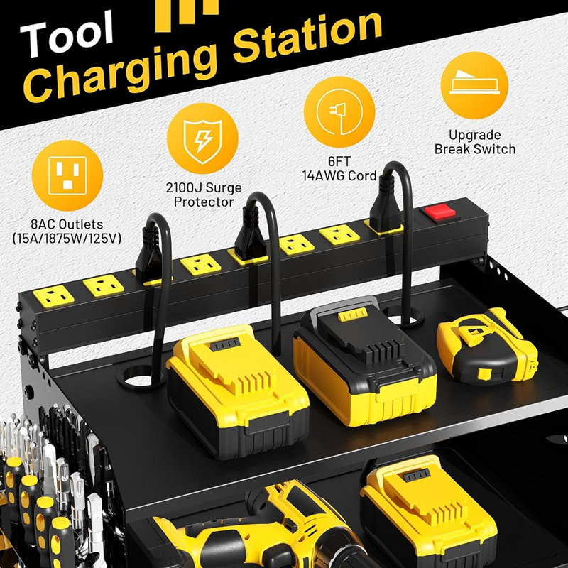 Organisateur mural robuste pour outils électriques, noir lustré, avec station de charge