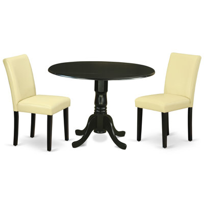 L'ensemble de table de cuisine 3 pièces comprend une table de salle à manger ronde avec Dropleaf et 2 chaises de salle à manger Parson en similicuir, 42 x 42 pouces, noir