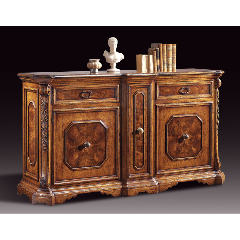 84" Wide 2 Drawer Walnut Wood Sideboard