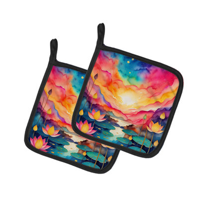 Colourful Lotus Pair of Pot Holders