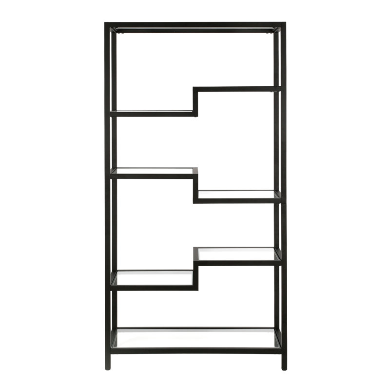 Johann 68"H 4-Tier Metal Tall Rectangular Bookcase in Blackened Bronze, Blackened Bronze