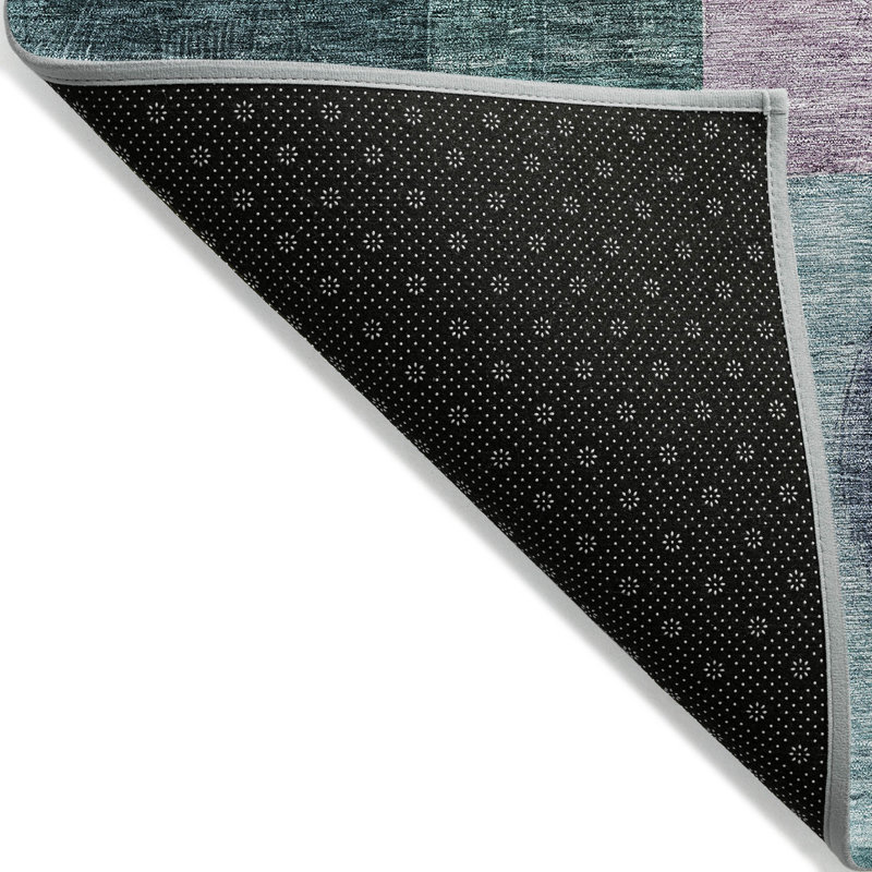 Green Geometric Flat Woven Synthetic Washable Rug 3' x 5'