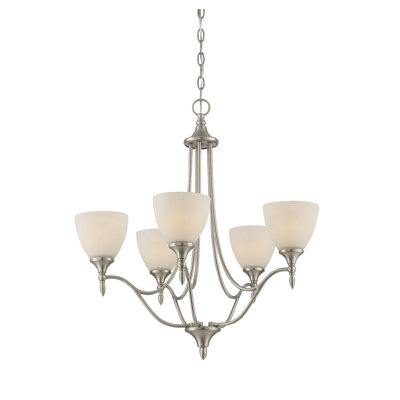 Sennott 5 - Light Shaded Empire Chandelier in Satin Nickel