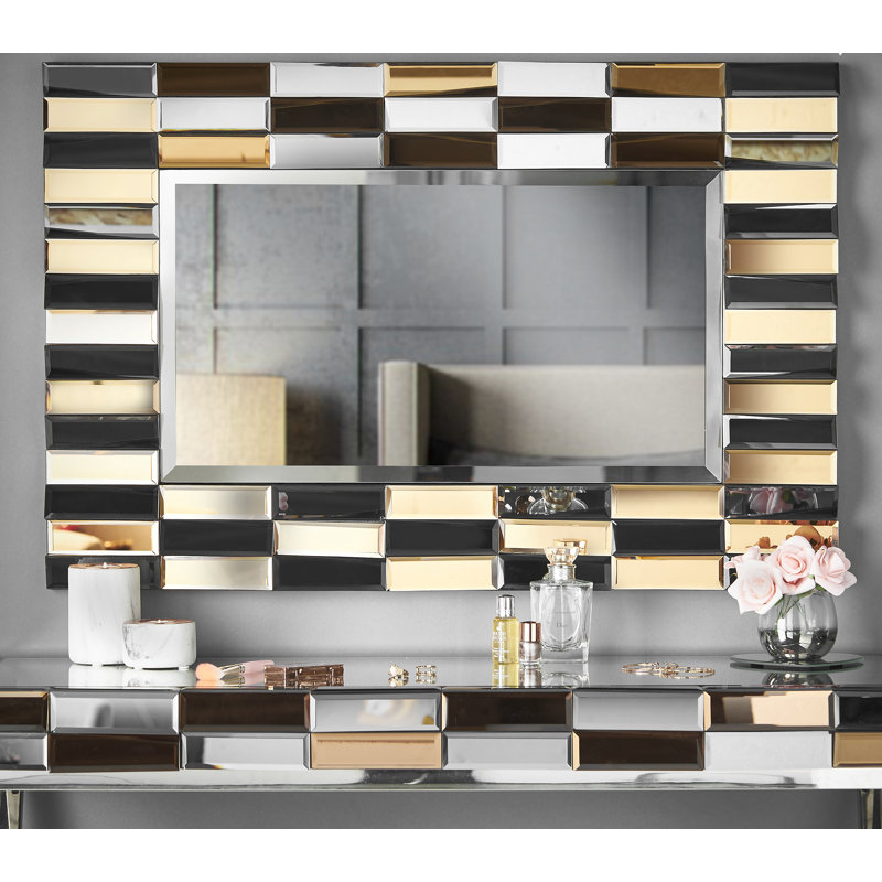 Jennette Glass Wall Mirror, Rose Gold/Silver