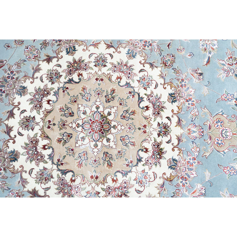 Tapis bleu clair de haute qualité noué à la main, Rectangle 6 pi x 9 pi