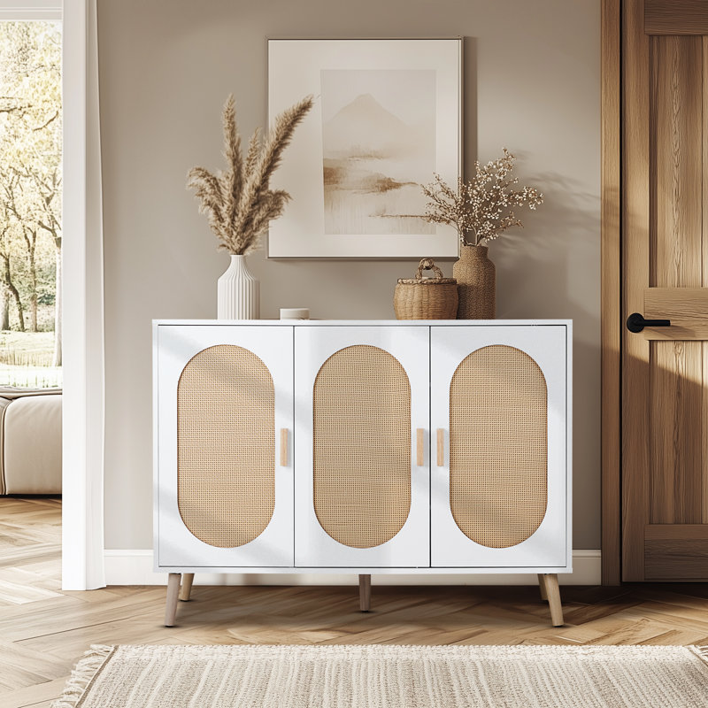 Cissiee Modern Rattan 24 Pair Shoe Storage Cabinet, White