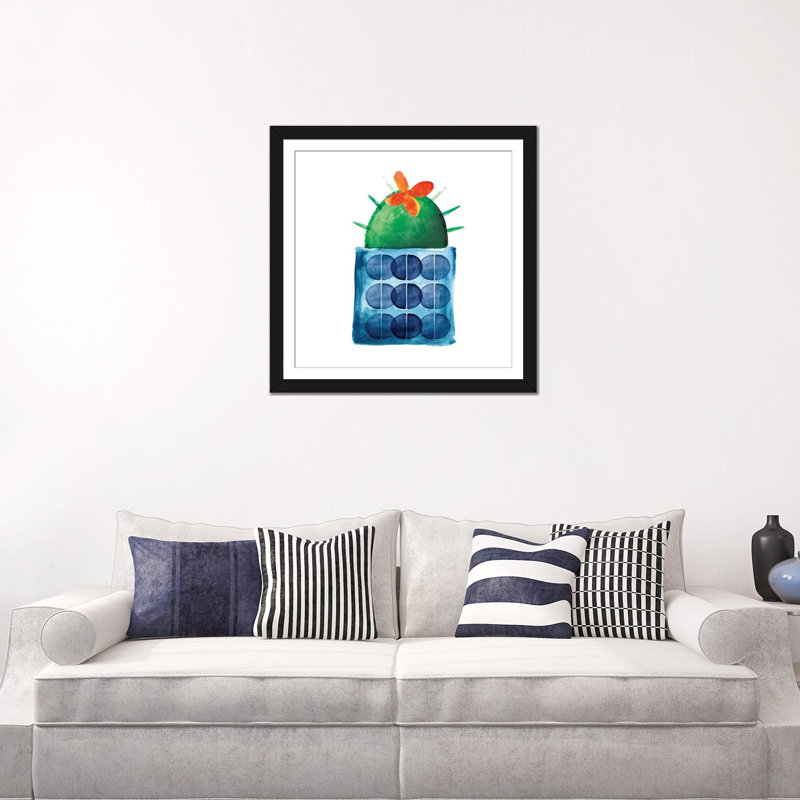Norther Lights - Cactus coloré coloré sur toile tendue avec châssis, H 16 po x l 16 po x P 1 po, Papier d'art encadré noir