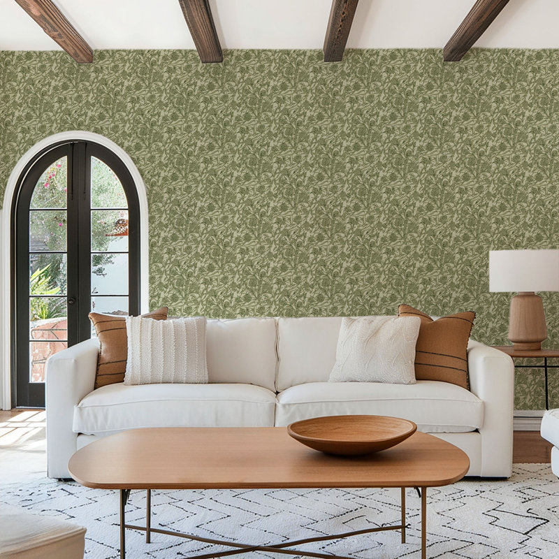 Wandervine - Papier peint botanique vert sauge