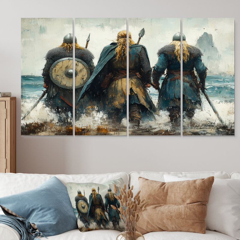 Viking Warriors Landscape - Vikings Art, ensemble d'art mural, H 32 po x l 64 po