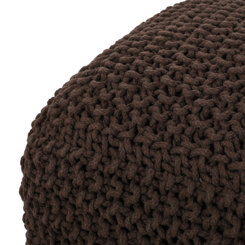 Corin 20.5" Wide Cotton Knit Square Pouf, Brown