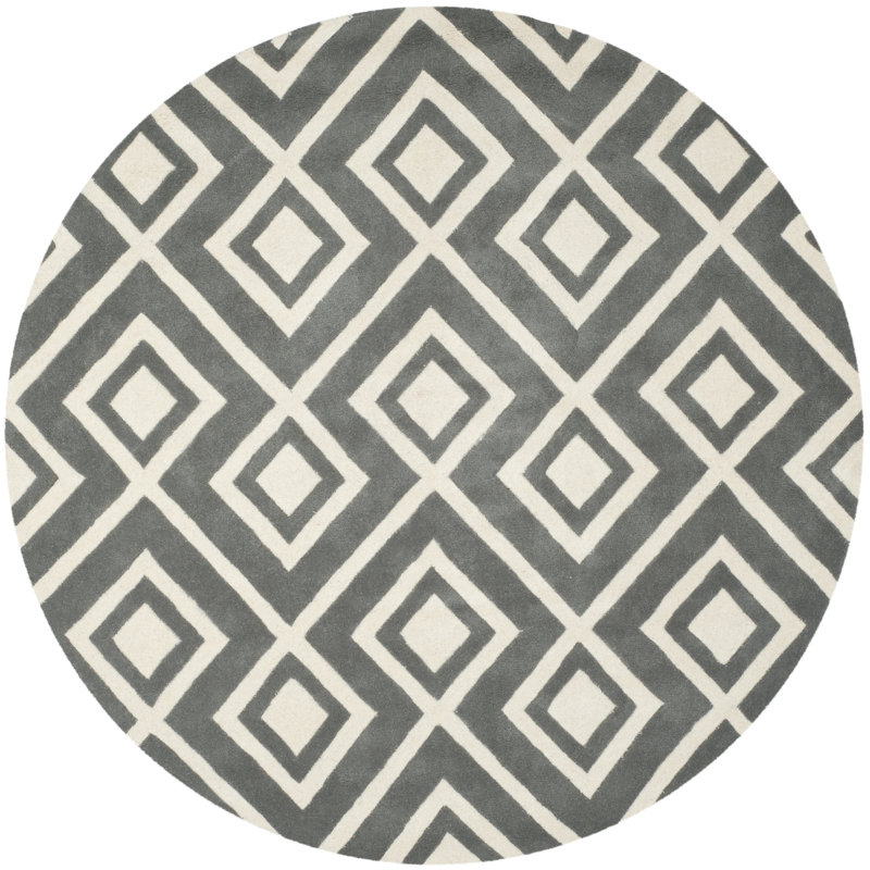 Deedie Hand Tufted Wool Geometric Rug, Round 7'