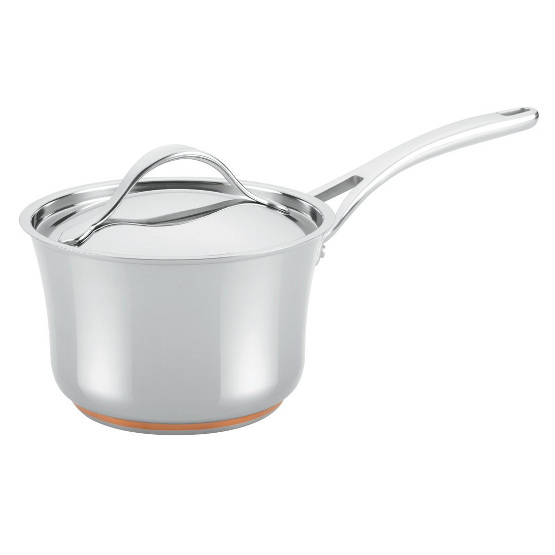 Anolon Nouvelle Copper Stainless Steel Sauce Pan with Lid, 3.5 Quart, Silver Anolon