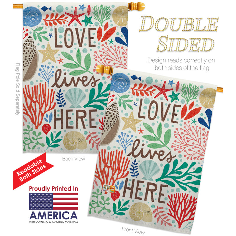 « love lives here here », un polyester vertical de 2 côtés 40 x 28 po ensemble de drapeau