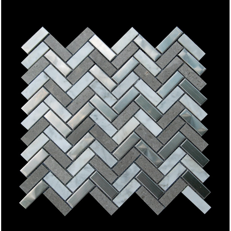 0.6" x 2" Marble Mosaic Tile in Gray/White
