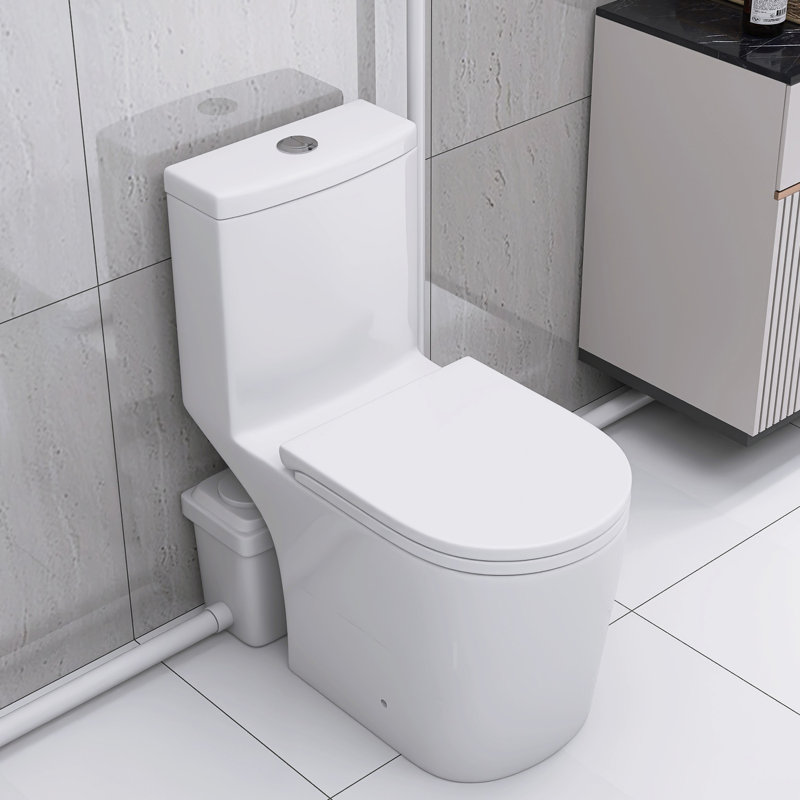 Système de toilette 600W Macerating pour le sous-sol: double chasse, siège confortable à fermeture en douceur de 17,25 po, 3 entrées, rénovation moderne du sous-sol blanc: fermeture en douceur confort, eau