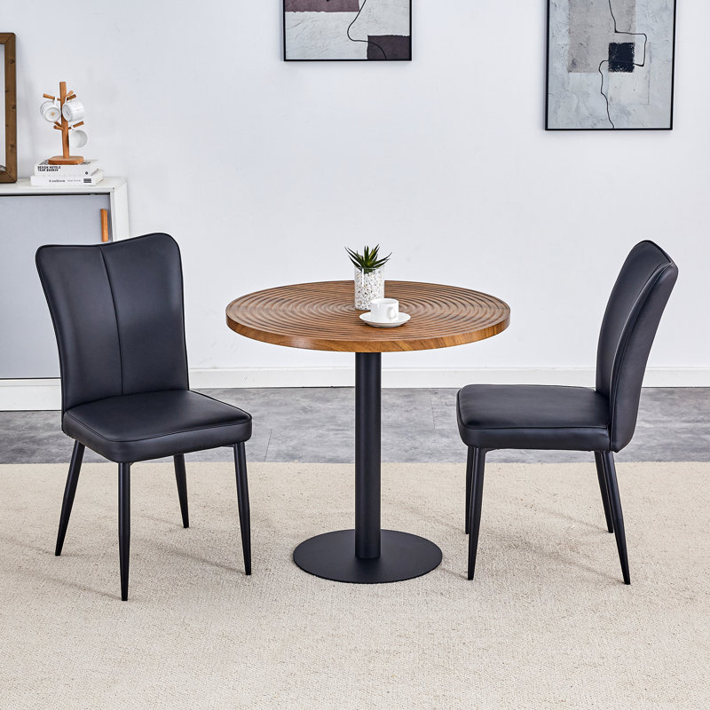 Ensemble de table de salle à manger pour 2 personnes avec table ronde de 31,5 po et 2 chaises rembourrées, Noir, 2