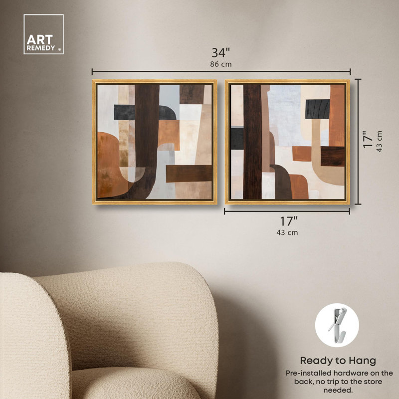 Geometric Harmony Canvas Print Beige Wall Decor Set by Art Remedy, Black Frame, 24 x 24, H 17 po x l 17 po, Gold Frame