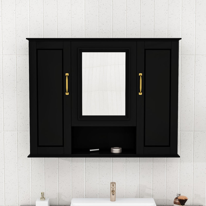 Armoire de salle de bain élégante avec grand rangement, tablettes réglables et espace de rangement ouvert, Noir