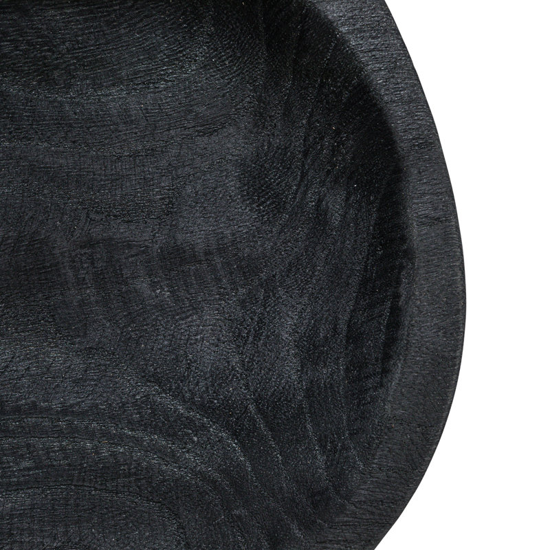 Hand-Carved Paulownia Wood Bowl, Black, 2"H x 14.5"W x 10.25"D