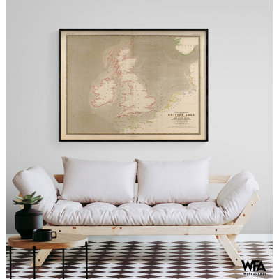 «British Isles Waves High Water And Tides» par cartes anciennes, impression de carte ancienne du Royaume-Uni, art mural britannique, carte antique d'Angleterre, décor britannique
