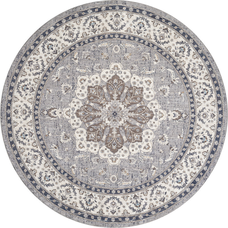 Windsor Windsor - Tapis médaillon rétro bleu avec détails floraux classiques, Rond 7 pi 11 po