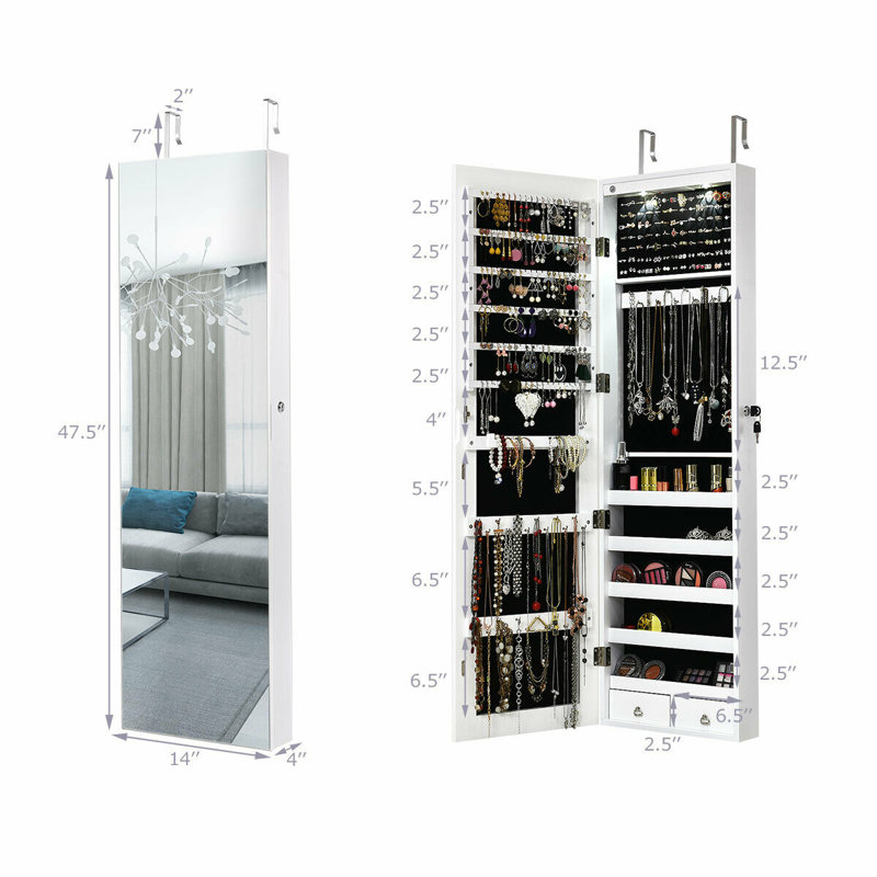 Armoire à bijoux avec miroir Argante, Blanc