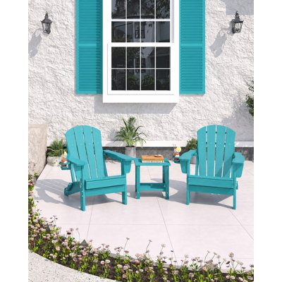 2 chaises Adirondack avec table d'appoint, chaises de patio en bois HDPE toutes saisons avec porte-gobelet, bleu lac