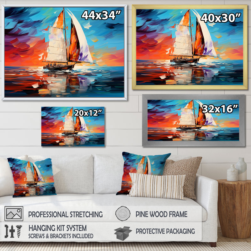 Voilier abstrait maritime I, H 34 po x l 44 po x P 1,5 po, Toile tendue