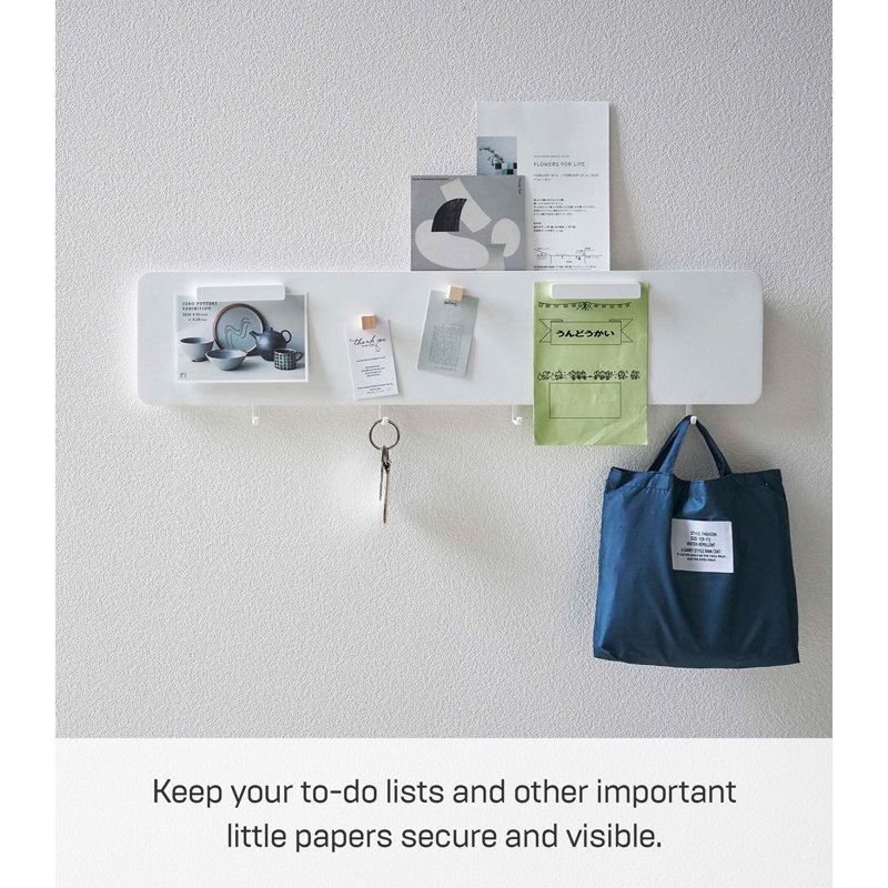 White Steel Wall-Mounted Magnetic Organizer with Hooks