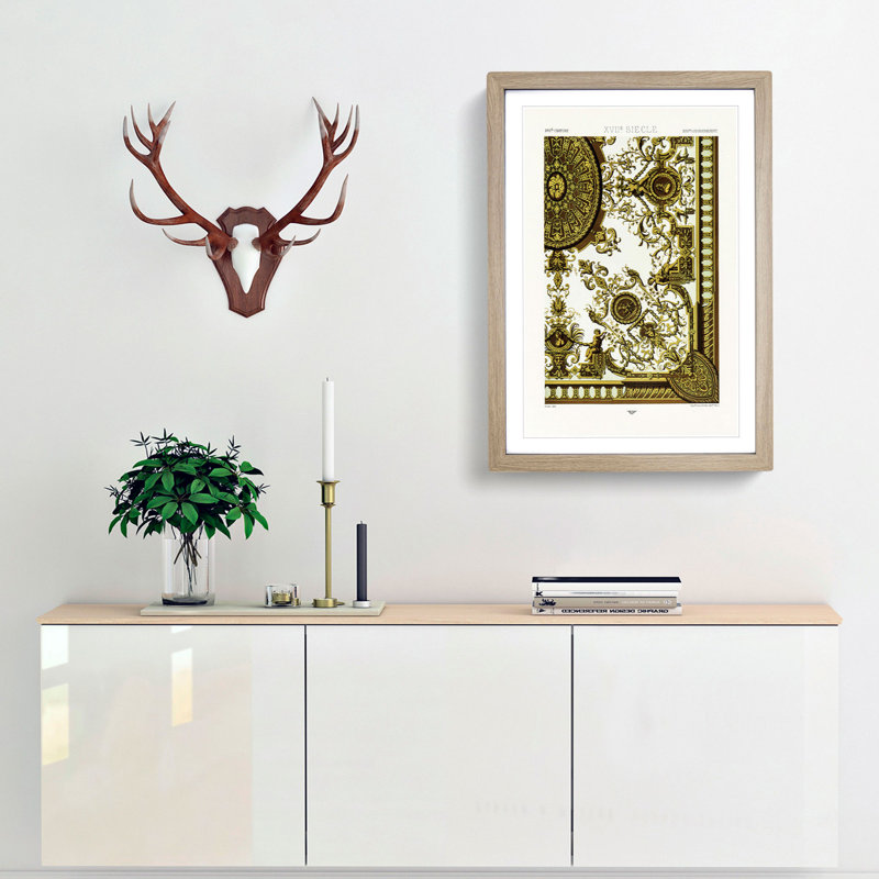 A 17th Century Scroll Pattern by Albert Racinet - Picture Frame Painting Print, 87cm H x 62cm W x 2cm D, Oak Framed