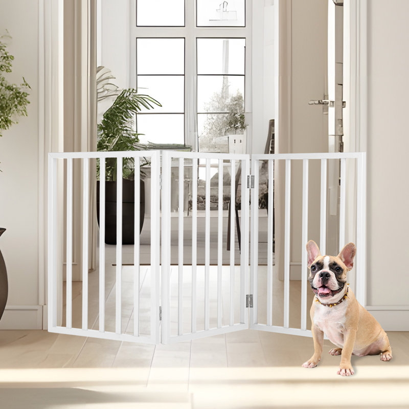 Barrière pour animaux PETMAKER – Barrière pliable autoportante à 3 panneaux 54 x 32 pouces pour chiens et chats, idéale pour les portes, les corridors et les escaliers. Installation sans perçage. Barrière en bois pour animaux de petite et grande taille.