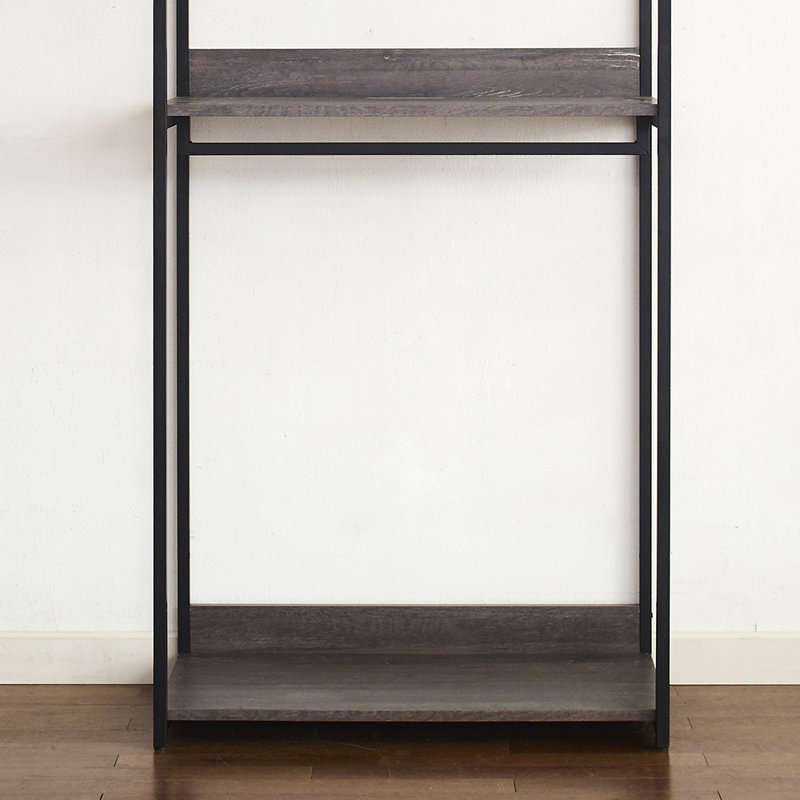 Dressing Monica Wood avec tablette, 44 cm L x 80 cm l x 198 cm H, bois massif, 1 unité, système de garde-robe, gris, éclairage DEL intégré