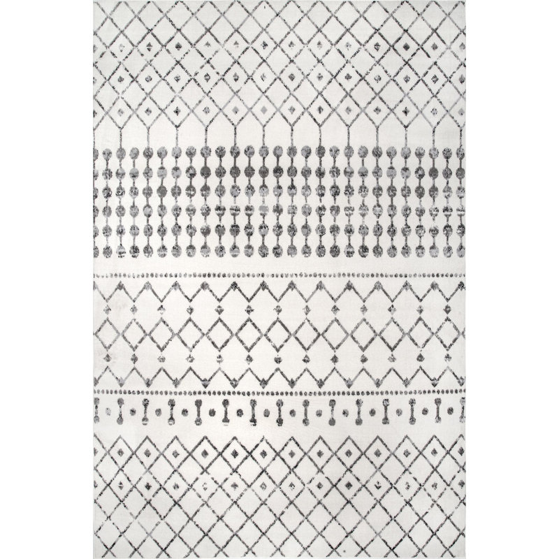 Connie Geometric Moroccan Power Loom Performance Gray Rug, Rectangle 8' x 10'