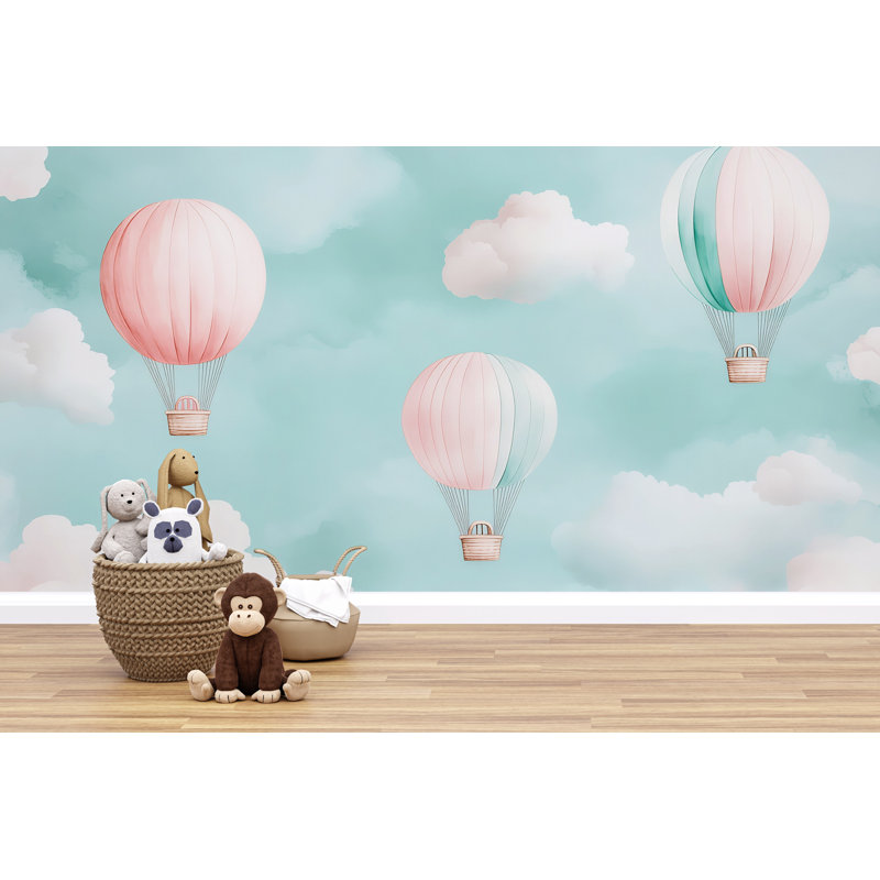 Murale de montgolfière - Papier peint nuage chambre de bébé chambre de bébé, L 100 po x l 70 po, Peler et coller