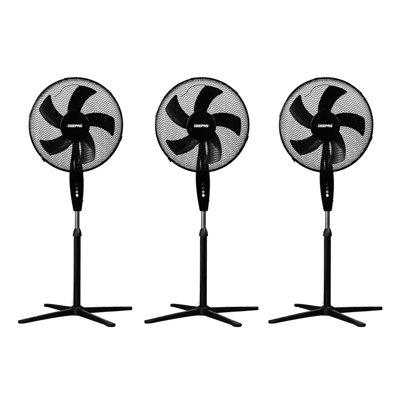 GEEPAS 16” Pedestal Free Standing Cooling Fan | 3 Speeds 5 Blades Wide Angled Oscillation Pivoting Head & Adjustable Height | Powerful Airflow Floor Fan | Home Office Use, 45W